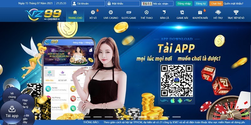 Tải app Vz99 trên điện thoại